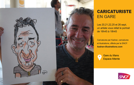 Animation caricature en gare SNCF du Mans