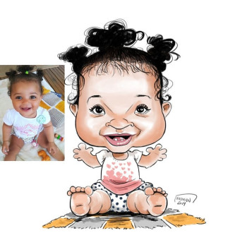 Bébé Mayssa en caricature pour son premier anniversaire
