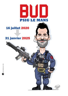 Départ en retraite d'un gendarme en caricature